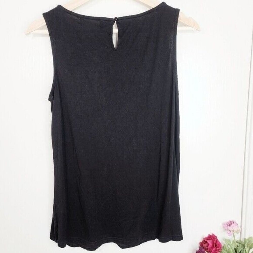 iGenjun Top Womens Small Black Knit Basic Sleeveless Scoop Neck Pleated Stretch - Picture 2 of 9